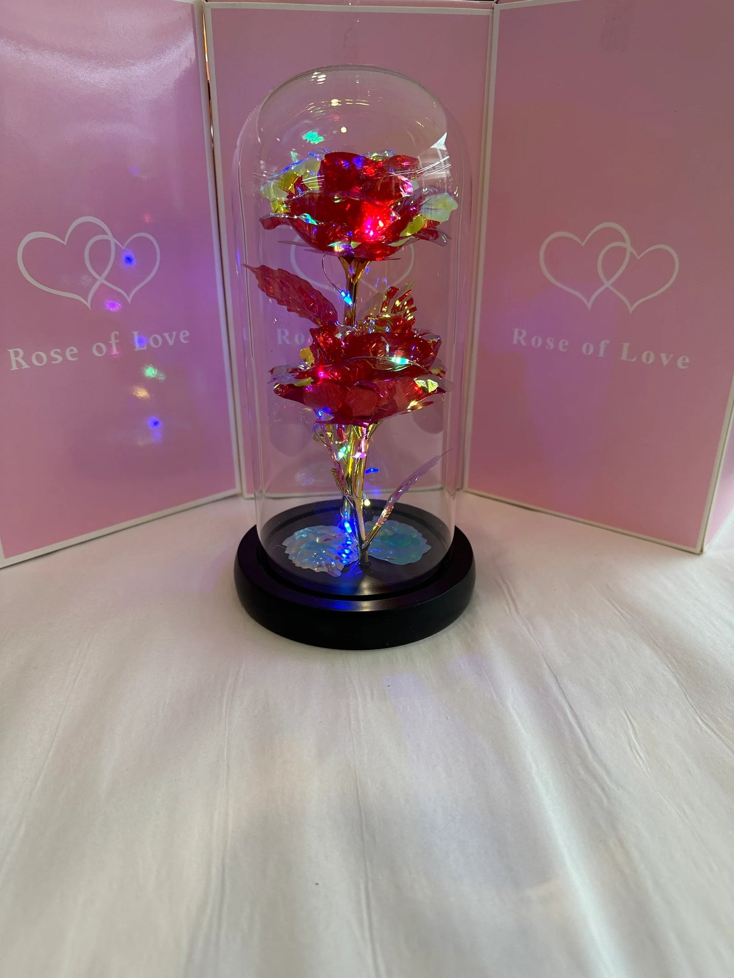 Erensuzzi Galaxy Rose(Red) in glass dome with multi color LED lights